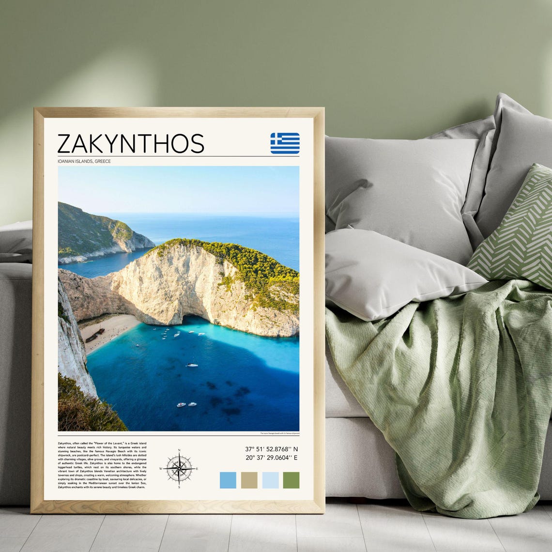Zakynthos Greece Navagio Beach Turquoise Cove Cliffs Travel Poster - Image 4
