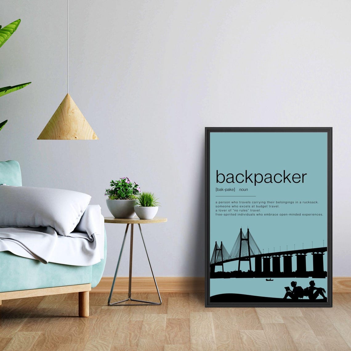 Backpacker Definition Traveler Dictionary Art Blue Adventure Poster - Image 2