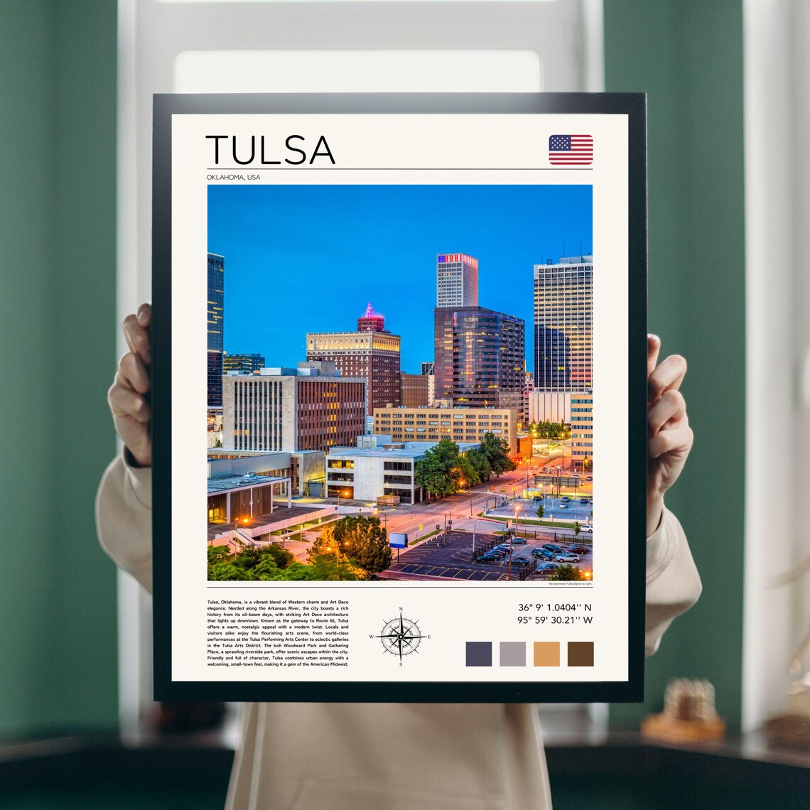 Tulsa Oklahoma Skyline Blue Hour Downtown City Lights Poster - Image 3