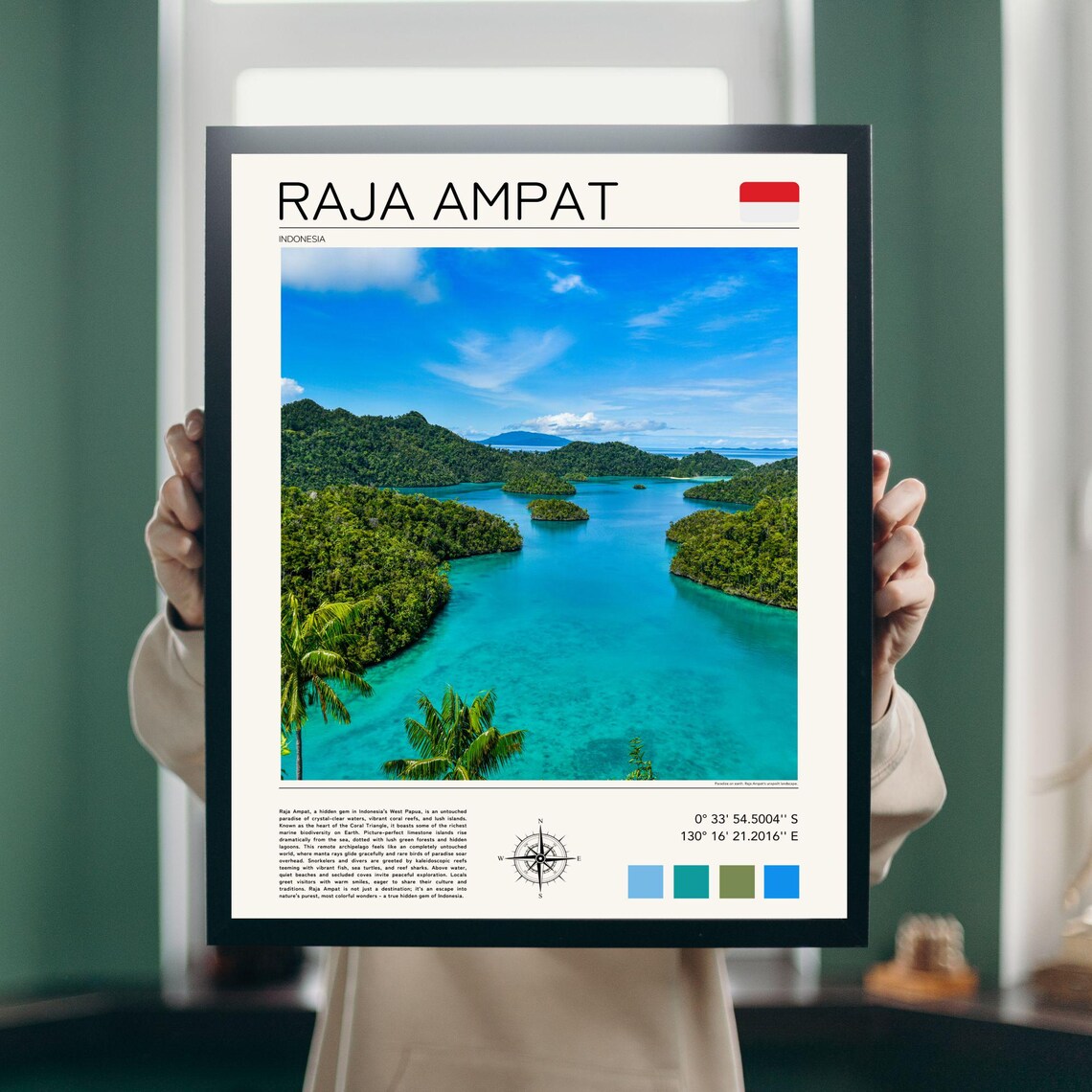 Raja Ampat Indonesia Turquoise Islands Aerial Paradise Poster - Image 2