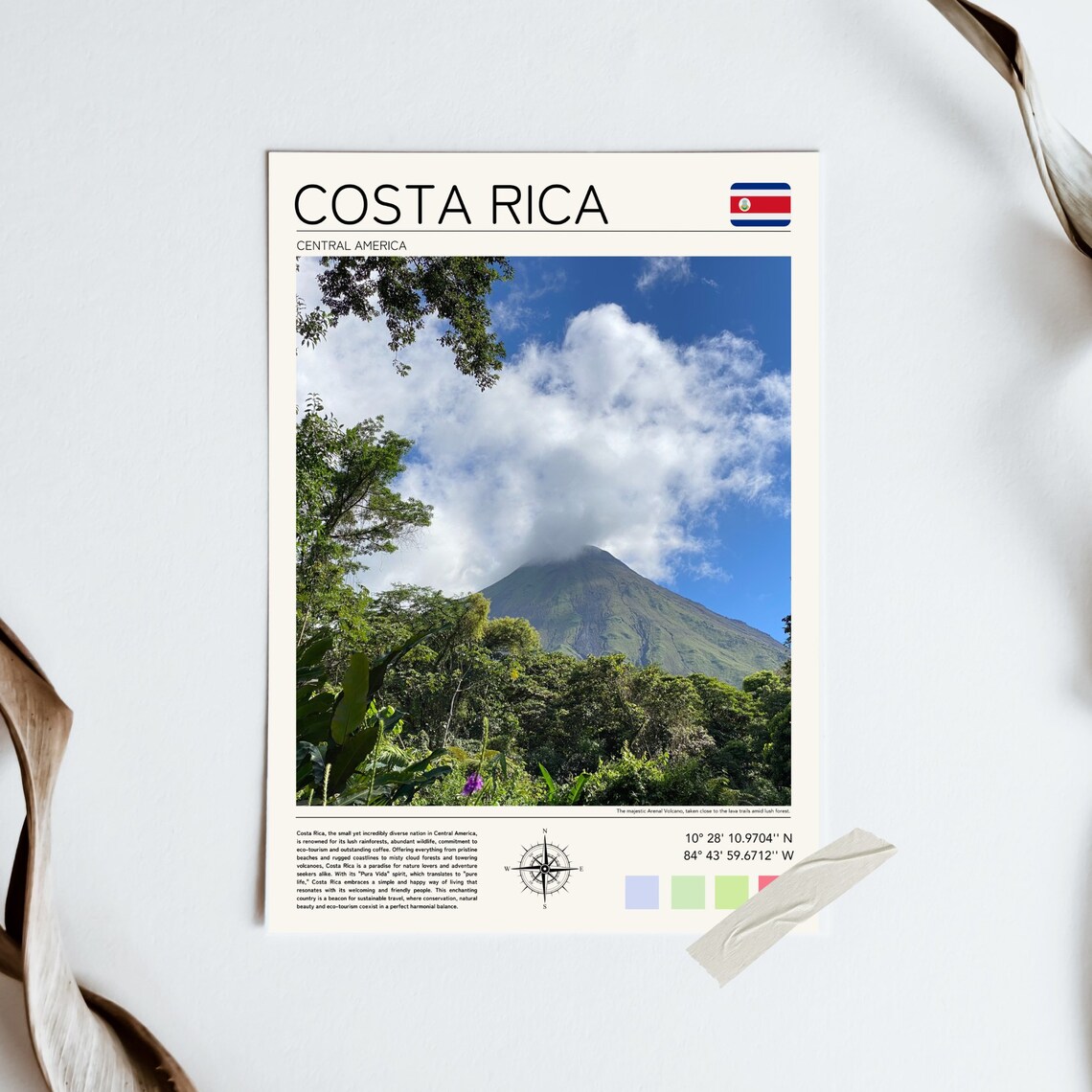 Costa Rica Arenal Volcano Jungle Mist Cloud Minimalist Travel Poster - Image 2