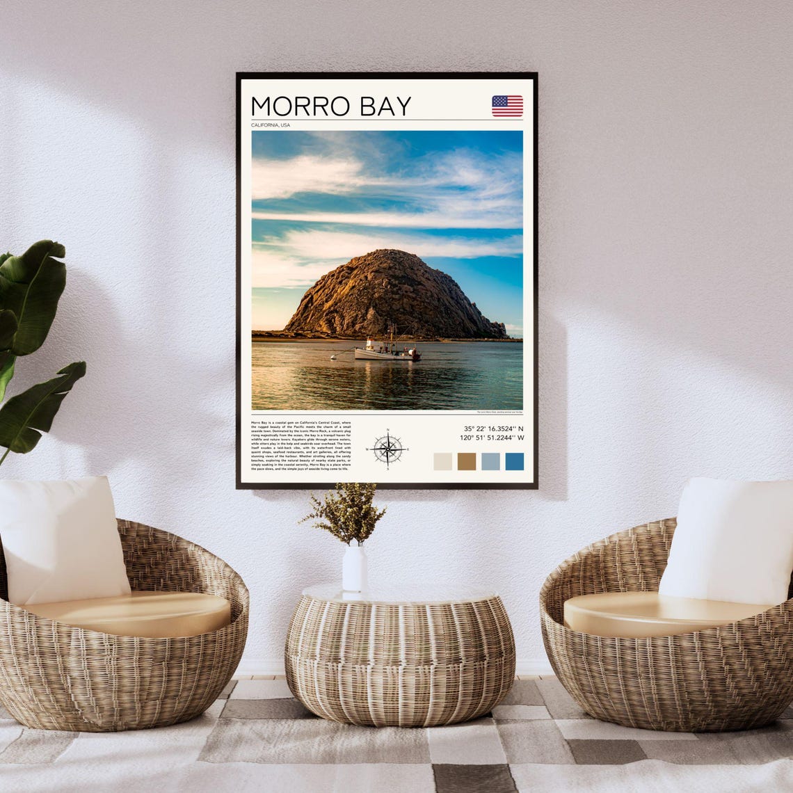 Morro Bay California Morro Rock Harbor Boat Coastal Travel Poster - Image 2