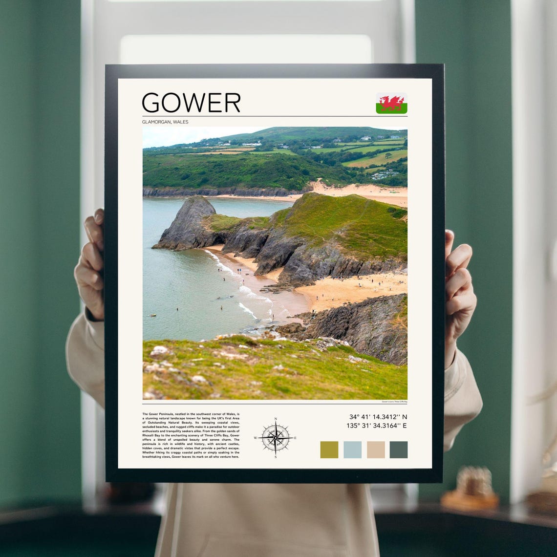 Gower Wales Dramatic Coastal Cliffs Beach Minimalist Travel Poster - Image 3