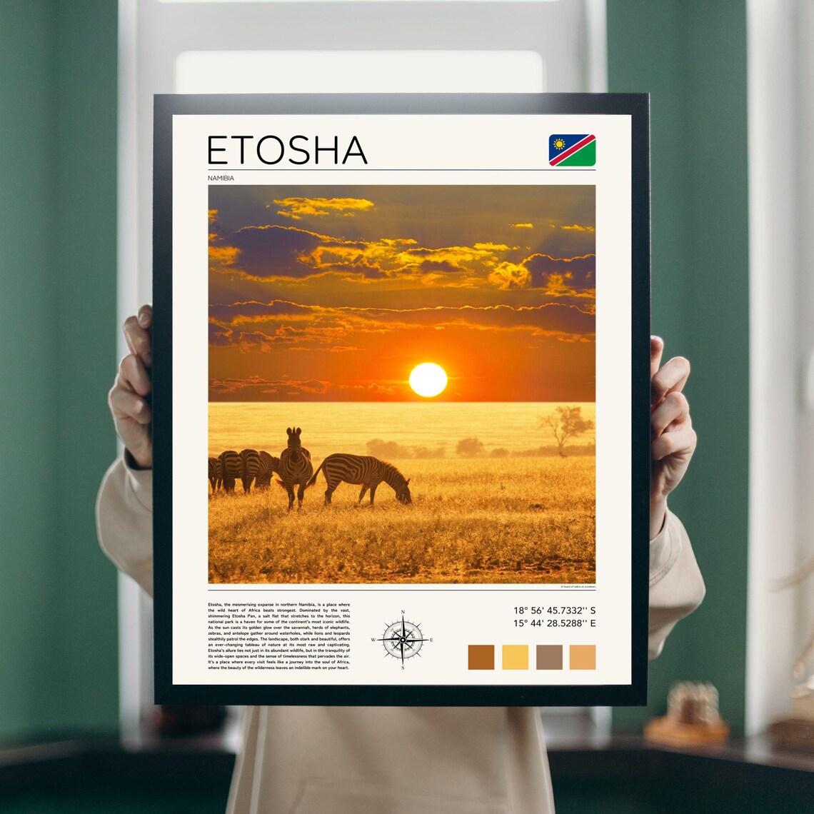 Etosha Namibia Zebras at Sunset Golden Savanna Safari Poster - Image 4