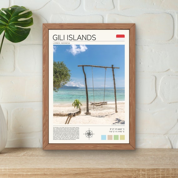 Gili Islands Travel Poster, Lombok Beach Photo