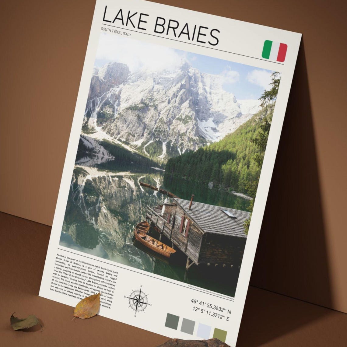 Lake Braies Italy Dolomites Boathouse Mountain Reflection Poster - Image 5