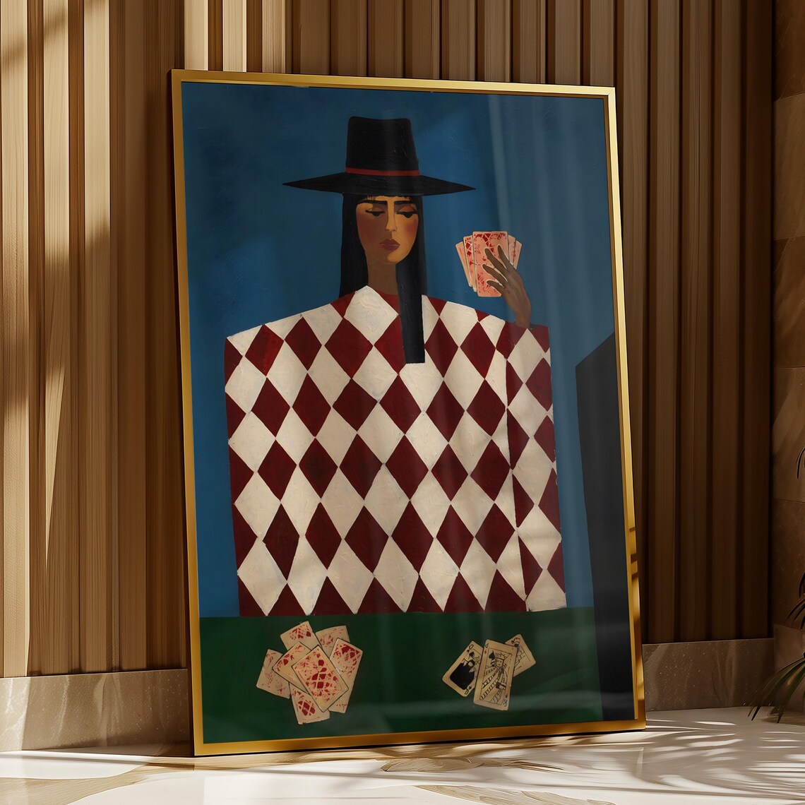 Mysterious Woman With Playing Cards Harlequin Pattern Art Poster
