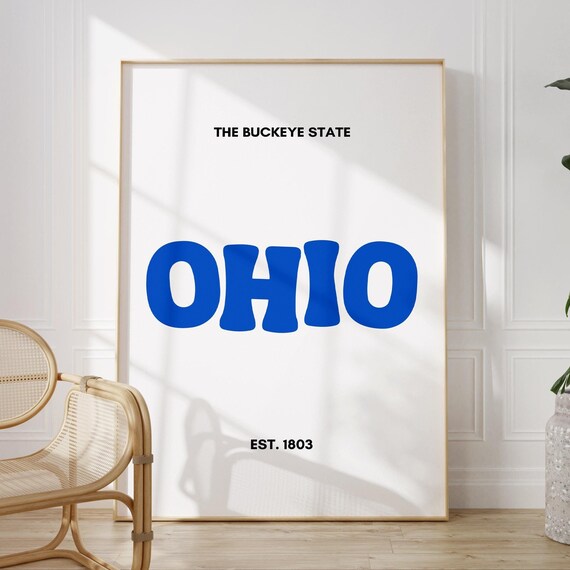Ohio The Buckeye State Est 1803 Retro Blue Typography Wall Art
