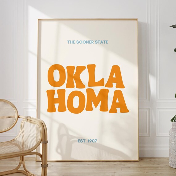 Oklahoma The Sooner State Orange Retro Typography Est 1907 Wall Art