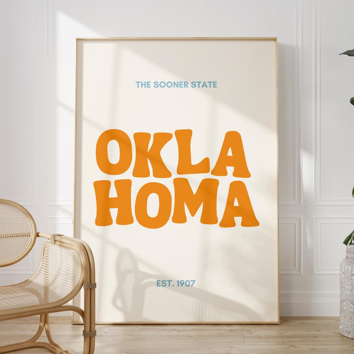 Oklahoma The Sooner State Orange Retro Typography Est 1907 Wall Art