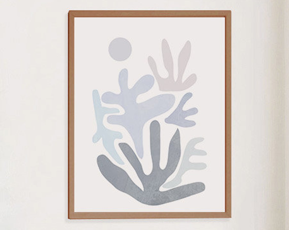 Blue Gray Coral Cutout Shapes Coastal Abstract Modern Wall Poster - Image 5