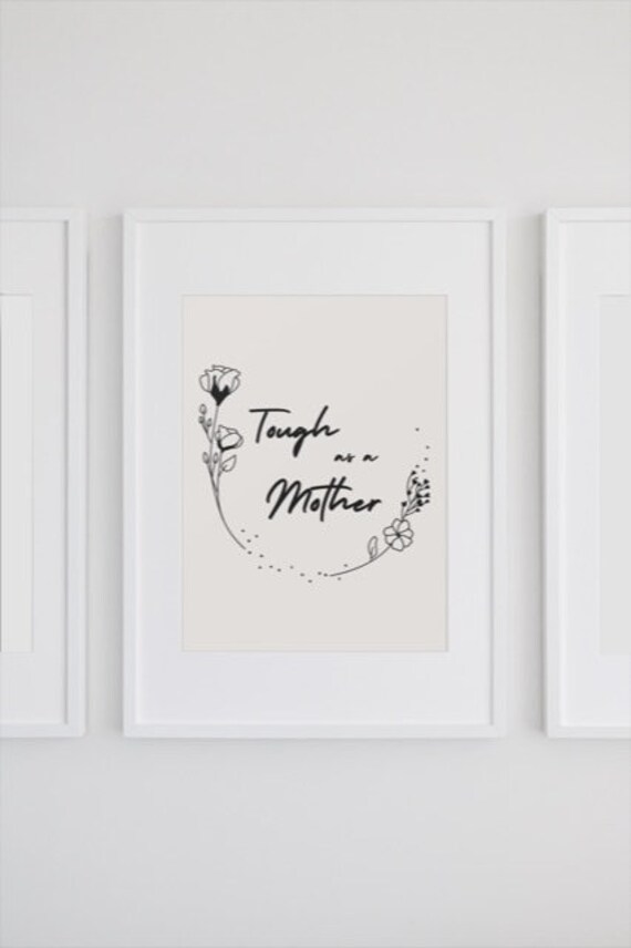 Tough As A Mother Script Floral Wreath Strong Mom Quote Poster