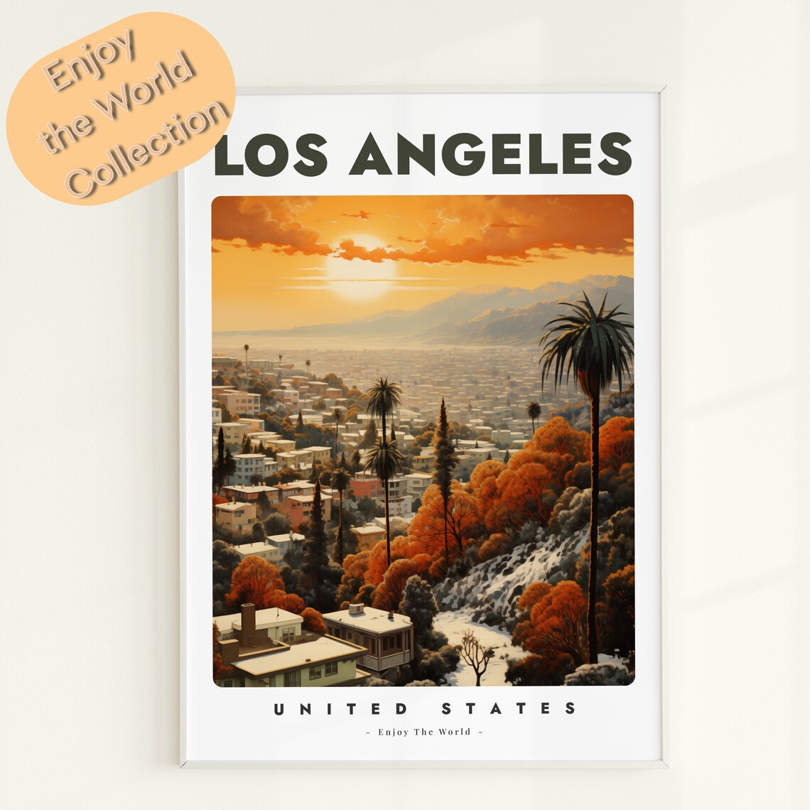 Los Angeles United States Sunset Palm Cityscape Travel Poster