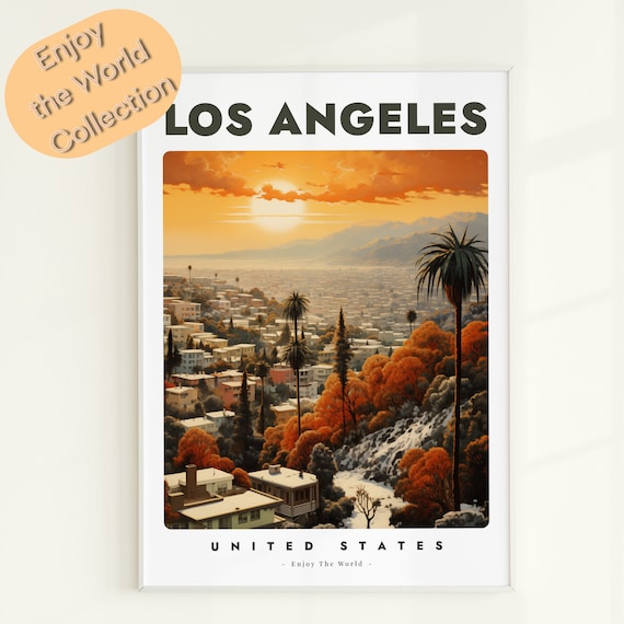 Los Angeles United States Sunset Palm Cityscape Travel Poster