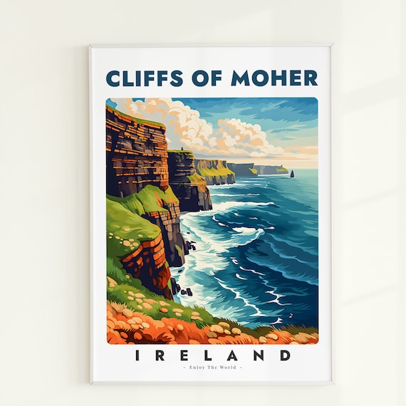 Cliffs of Moher Ireland Vintage Travel Art Coastal Decor Poster