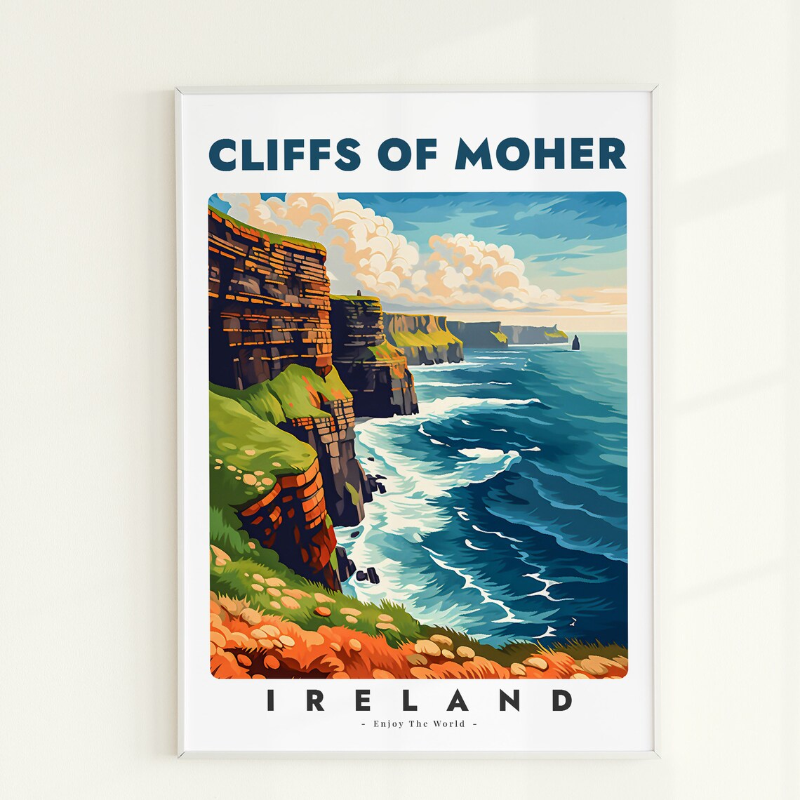 Cliffs of Moher Ireland Vintage Travel Art Coastal Decor Poster