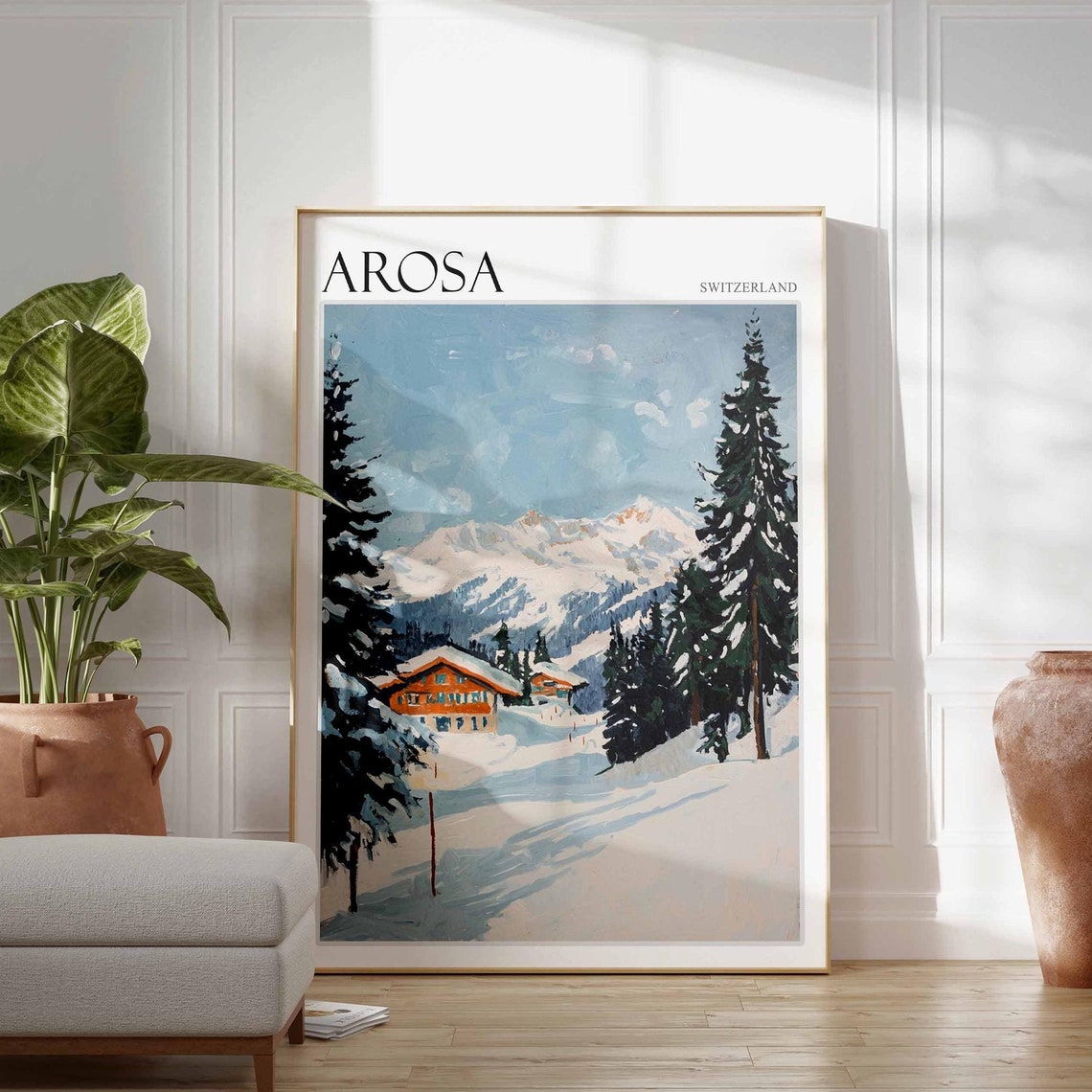 Skiing Travel Poster Arosa Poster Arosa Print Arosa Ski Print Skiing Art Mountain Decor Arosa Travel Print Winter Ski Art Arosa Art