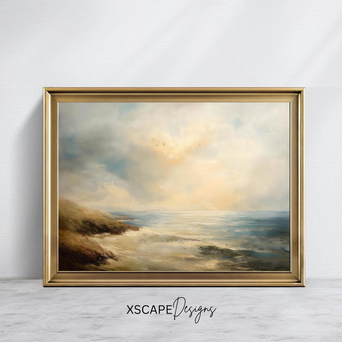 Vintage Golden Seascape Calm Ocean Waves Muted Coastal View Poster
