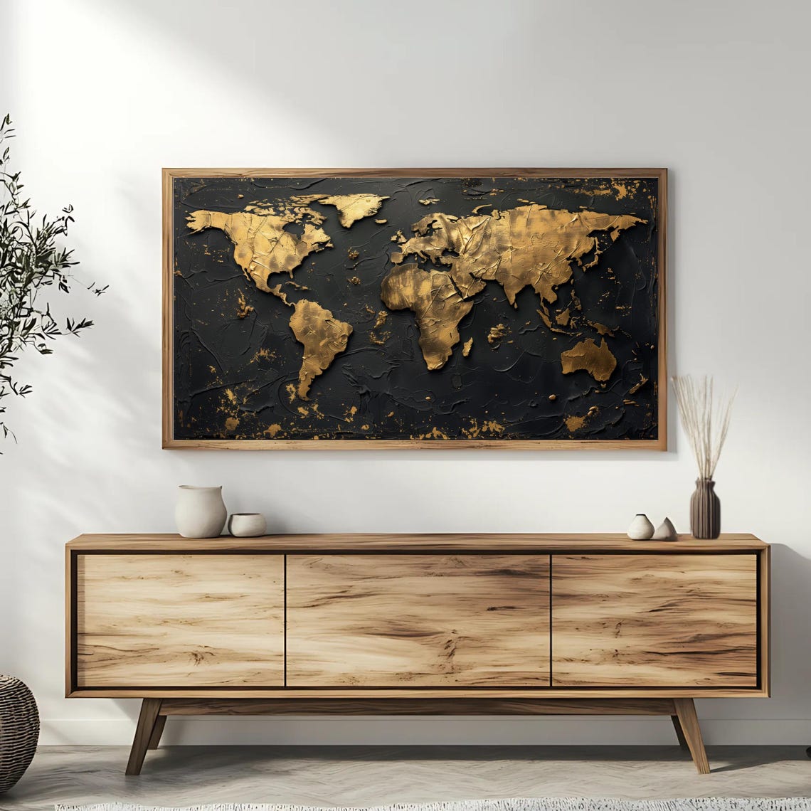 Gold Foil World Map On Black Textured Abstract Travel Poster - Image 3