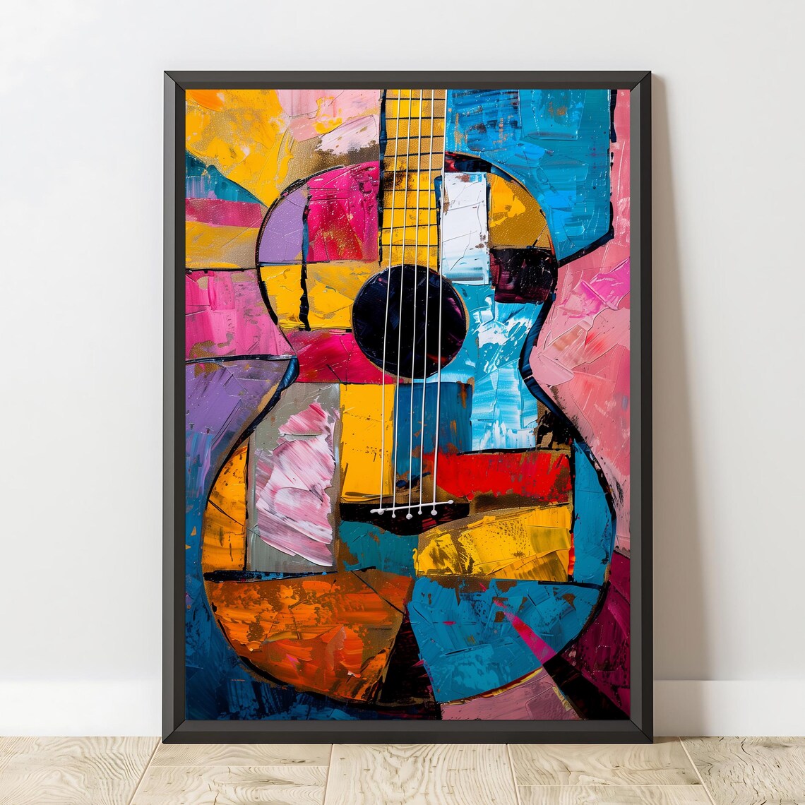 Abstract Cubist Guitar Colorful Music Instrument Modern Art Print Poster - Image 2