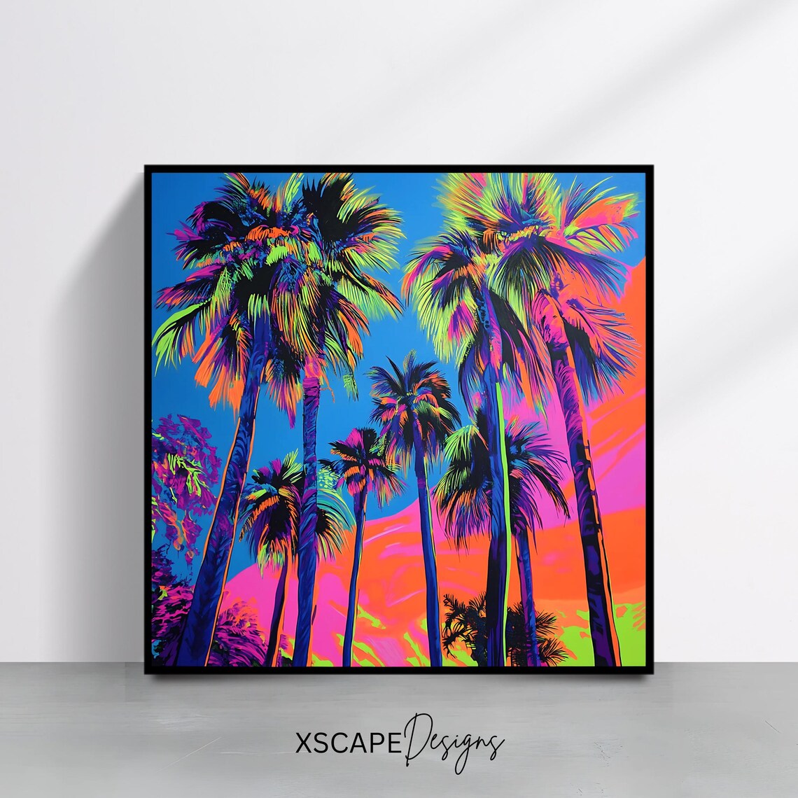Neon Palm Tree Tropical Print, Modern Beach Decor