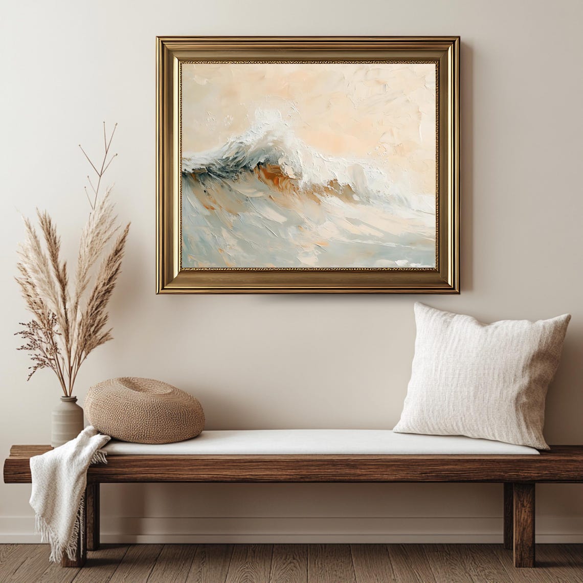 Soft Neutral Ocean Wave Abstract Seascape Cream Coastal Wall Art - Image 2