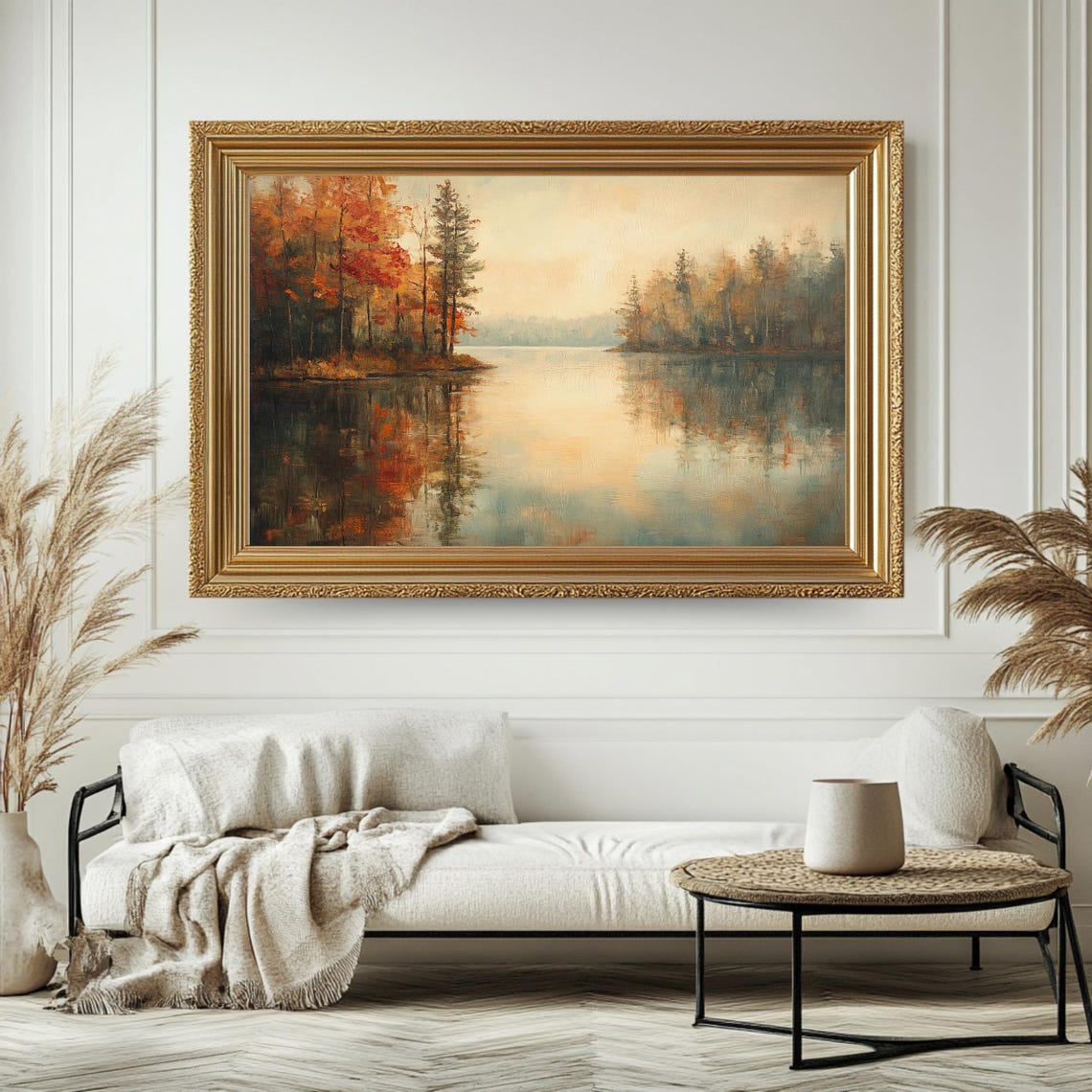 Autumn Lake Mirror Reflection Fall Foliage Tall Pines Travel Poster - Image 4