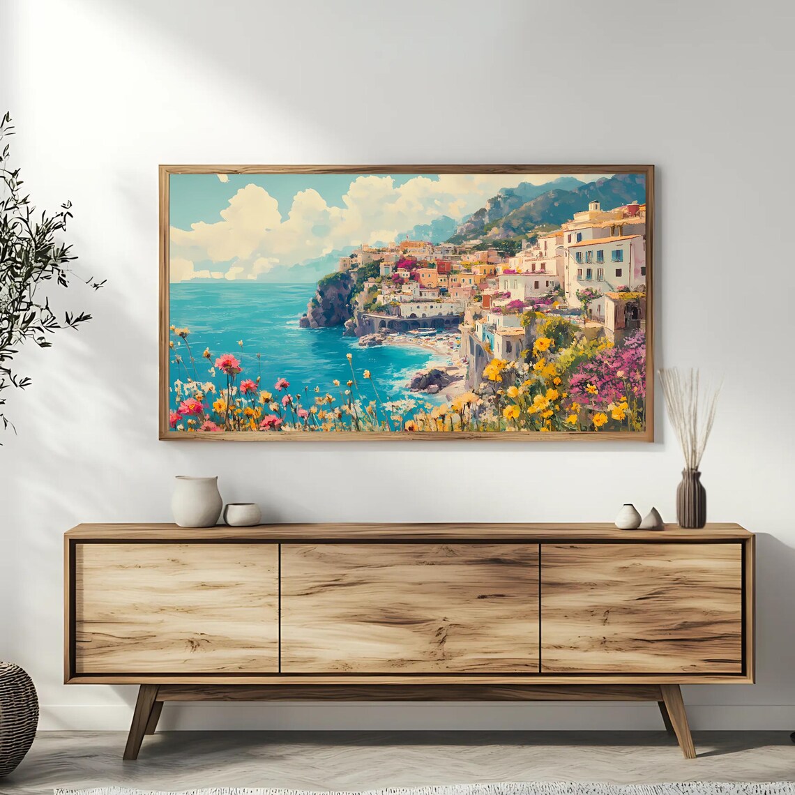 Amalfi Coast Italy Cliffside Village Wildflower Sea View Travel Poster - Image 3