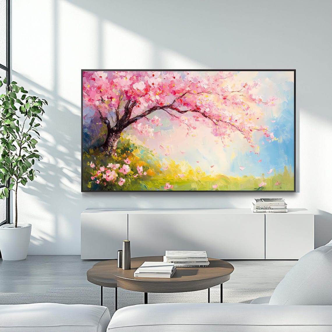 Pink Cherry Blossom Tree In Bloom Spring Meadow Floral Art Poster - Image 4