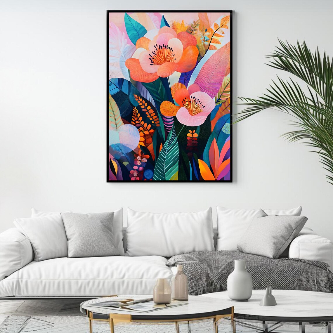 Vibrant Coral Tropical Floral Illustration Modern Botanical Art Print - Image 4