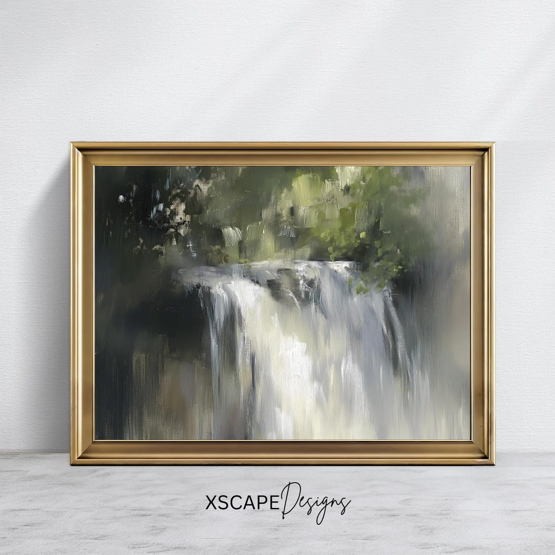 Misty Forest Waterfall White Grey Abstract Serene Nature Travel Poster