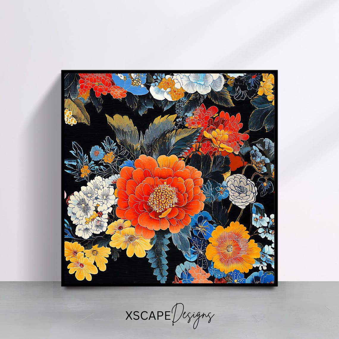 Bold Floral Wall Art Print Vibrant Botanical Print Square Modern Flower Design Colorful Peony Artwork