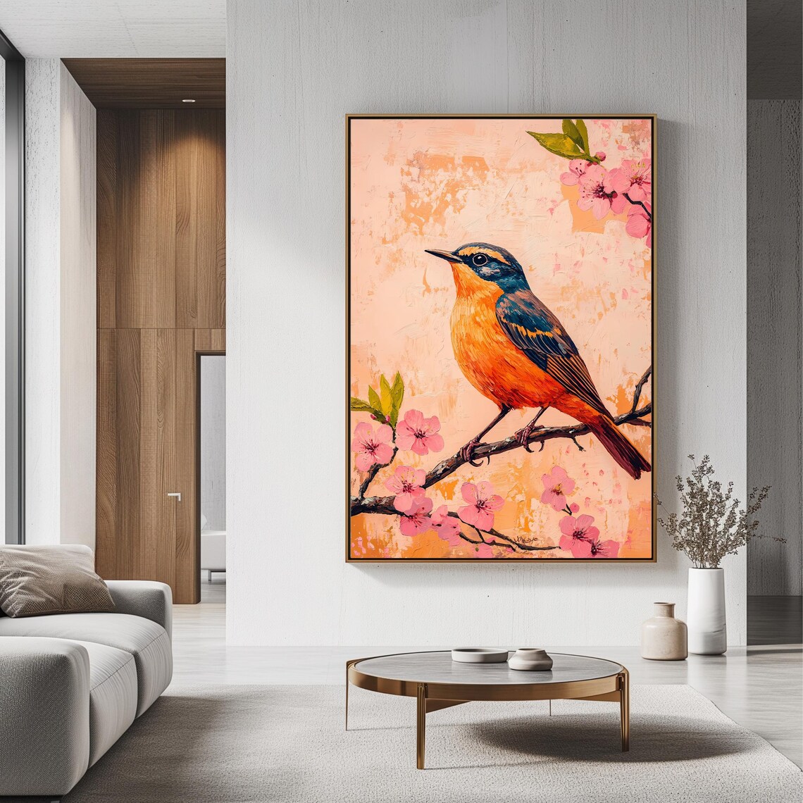 Bird Blossom Art Print, Floral Spring Nature - Image 3