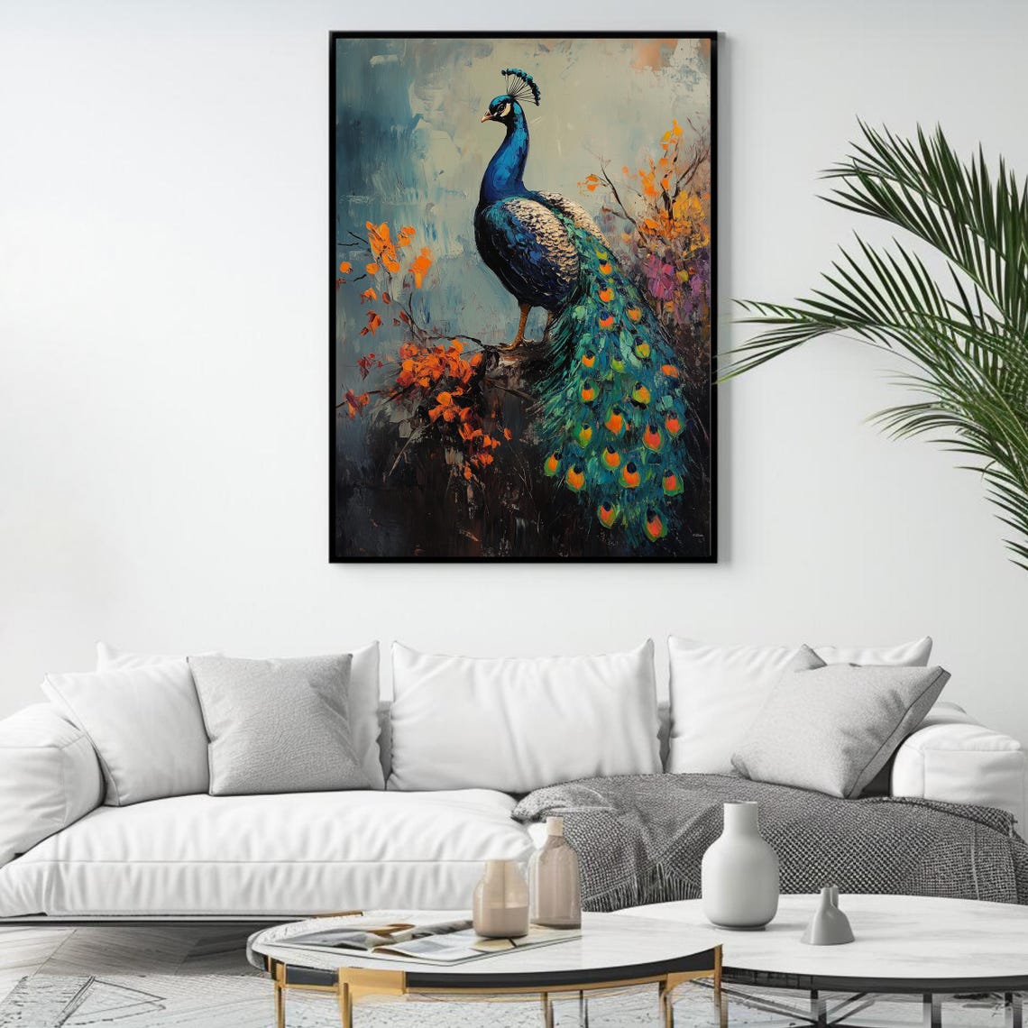 Peacock Standing Dark Moody Garden Colorful Long Tail Feather Poster - Image 4