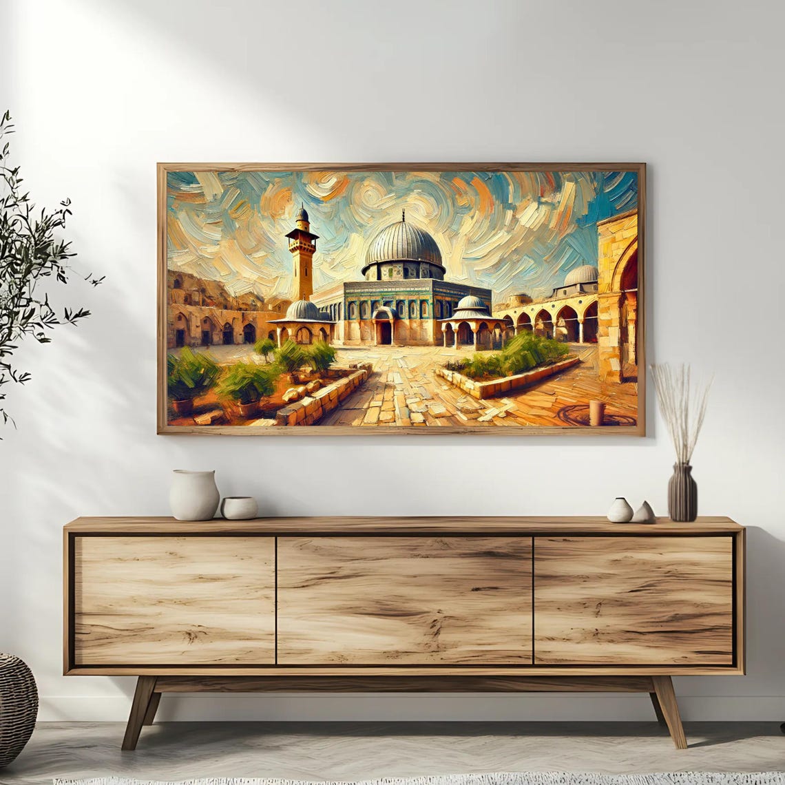Al Aqsa Mosque Courtyard Silver Dome Swirling Sky Impasto Art Poster - Image 3
