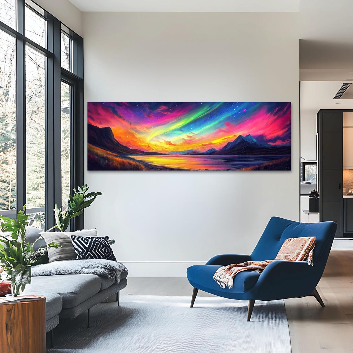 Aurora Borealis Northern Lights Mountains Lake Panoramic Art Poster - Image 3