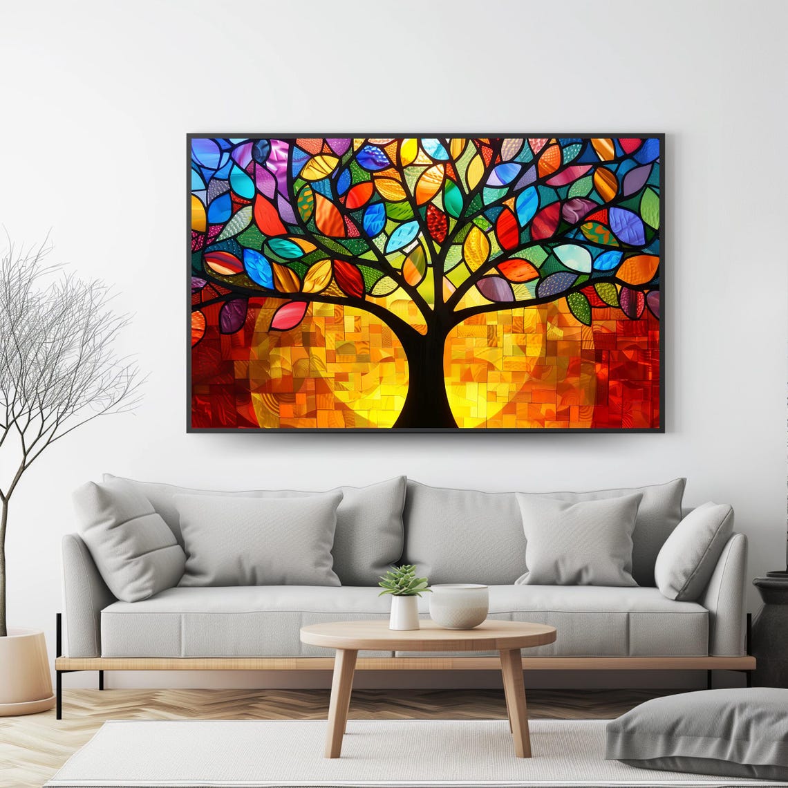 Tree Of Life Stained Glass Colorful Leaves Warm Sunset Art Poster - Image 4