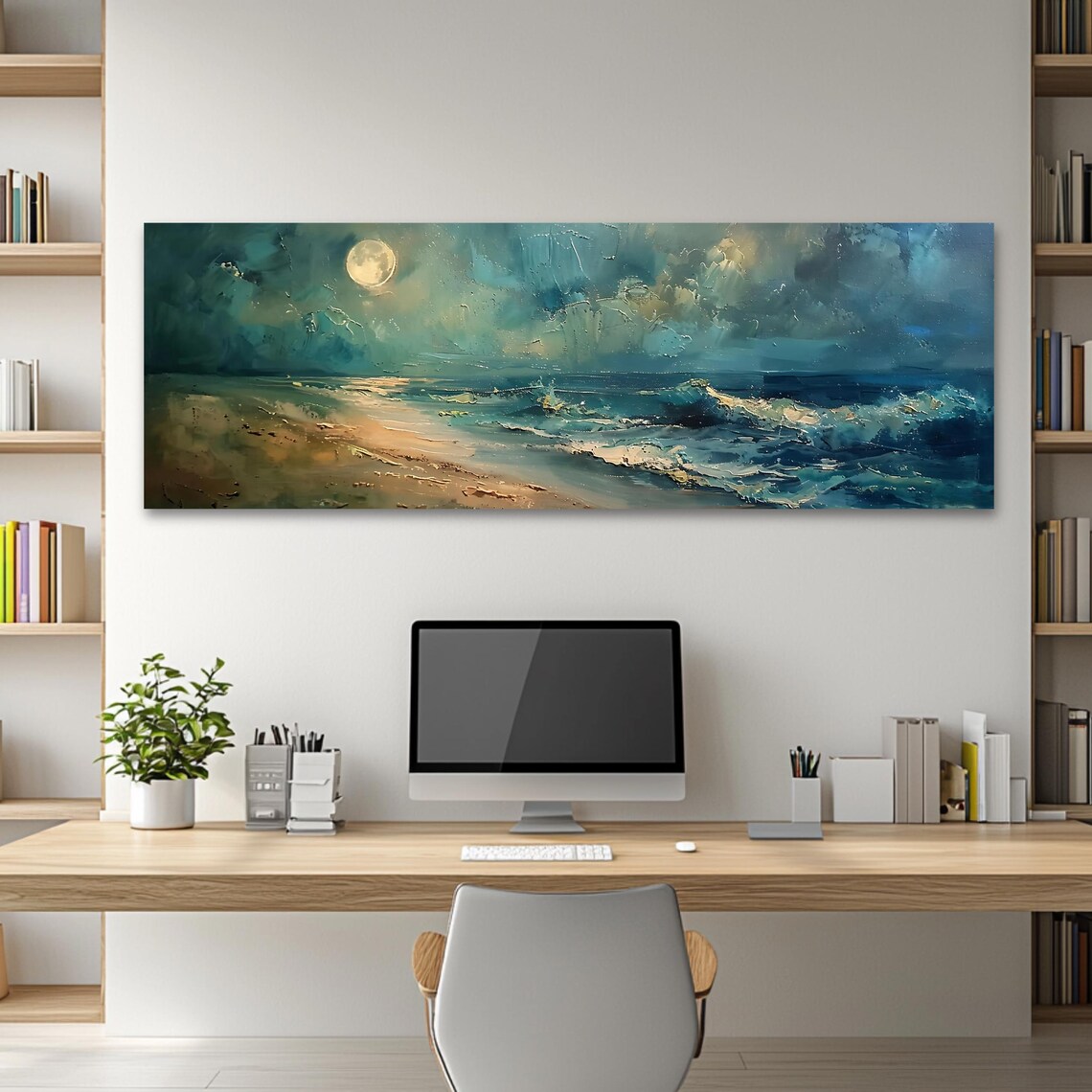 Moonlit Ocean Art Print, Waves Under Full Moon - Image 2