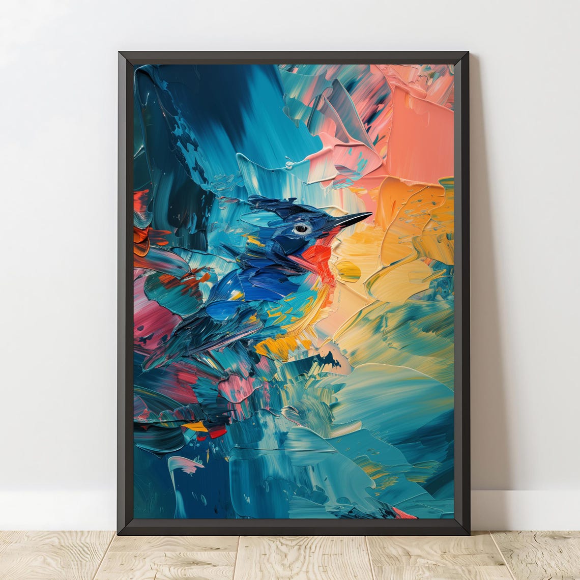 Abstract Blue Bird Colorful Palette Knife Modern Wildlife Poster - Image 2