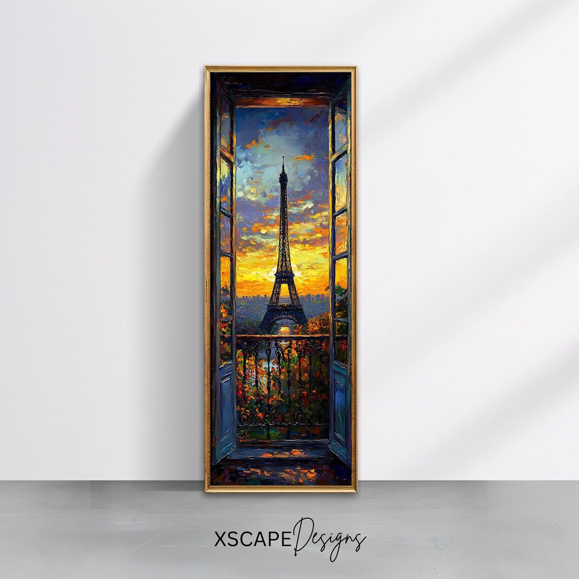 Paris Eiffel Tower Window View Art Print, Vertical Cityscape