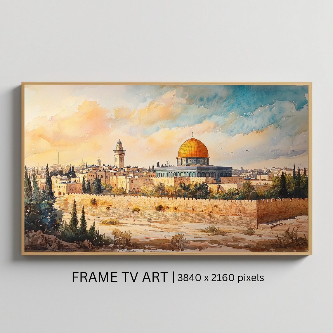Dome Of The Rock Jerusalem Old City Sunset Watercolor Painting Poster