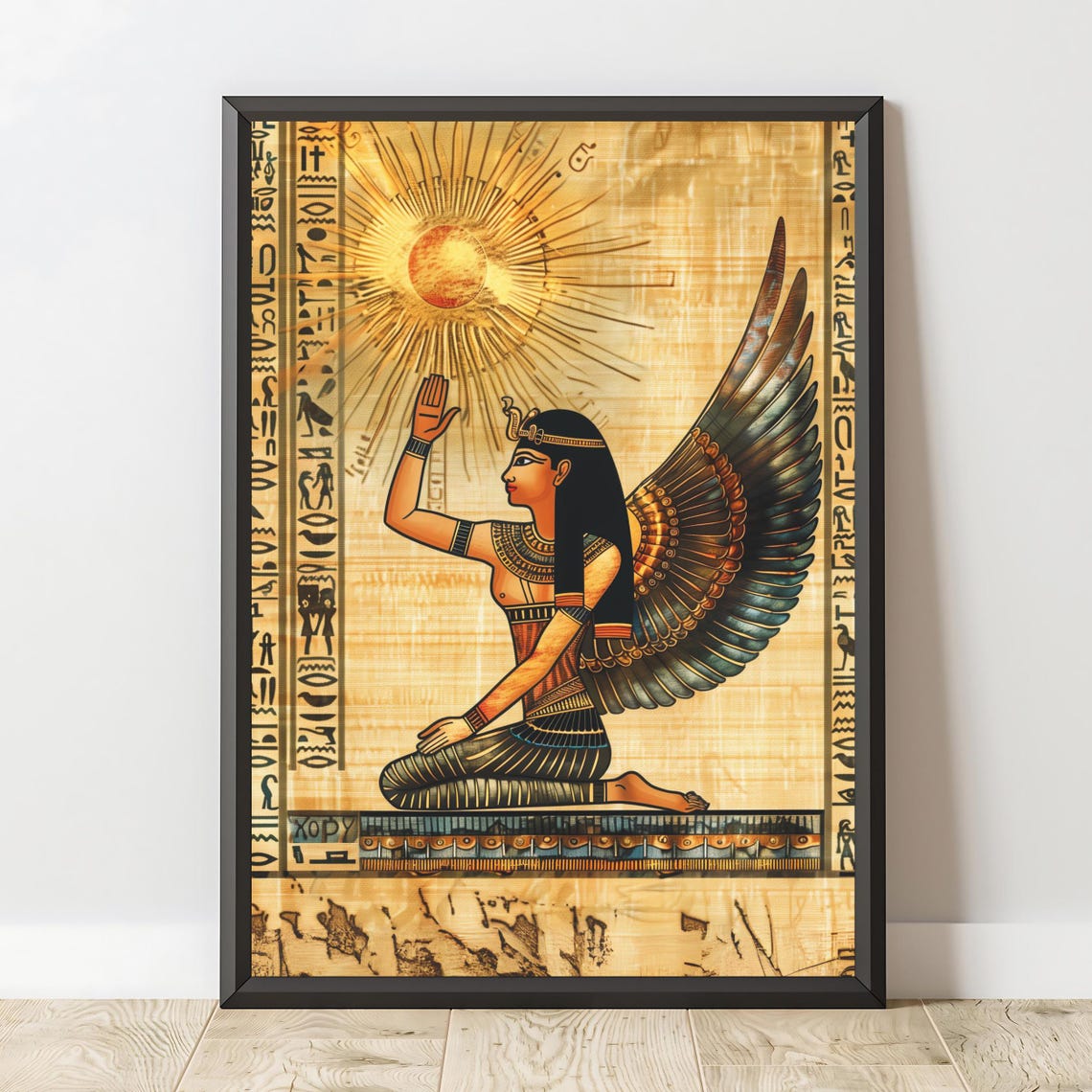 Ancient Egyptian Goddess Maat Papyrus Hieroglyph Sun Mythology Poster - Image 2