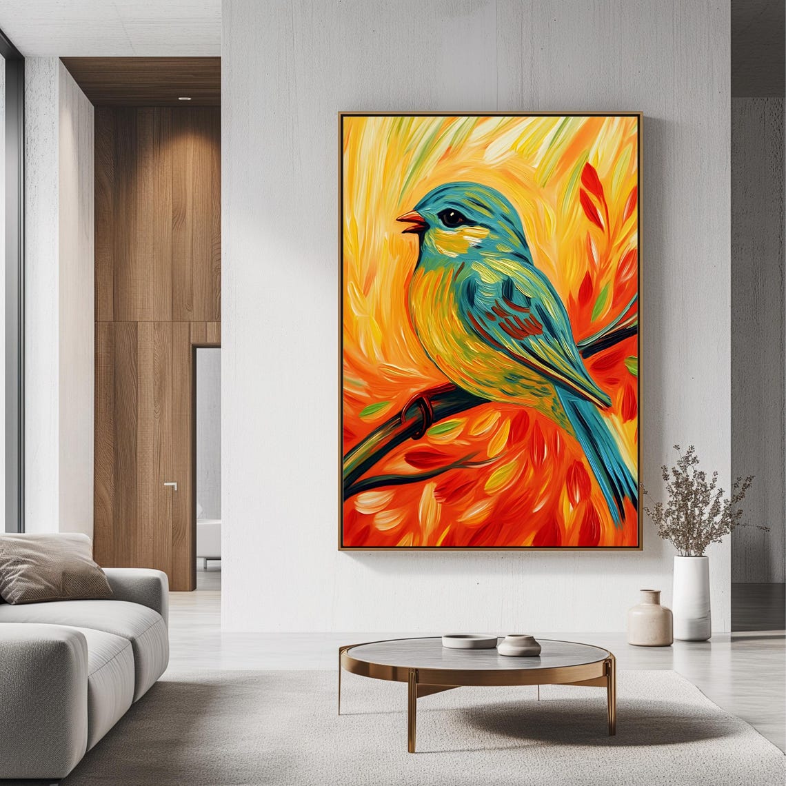 Colorful Blue And Yellow Songbird On Branch Nature Art Poster - Image 3