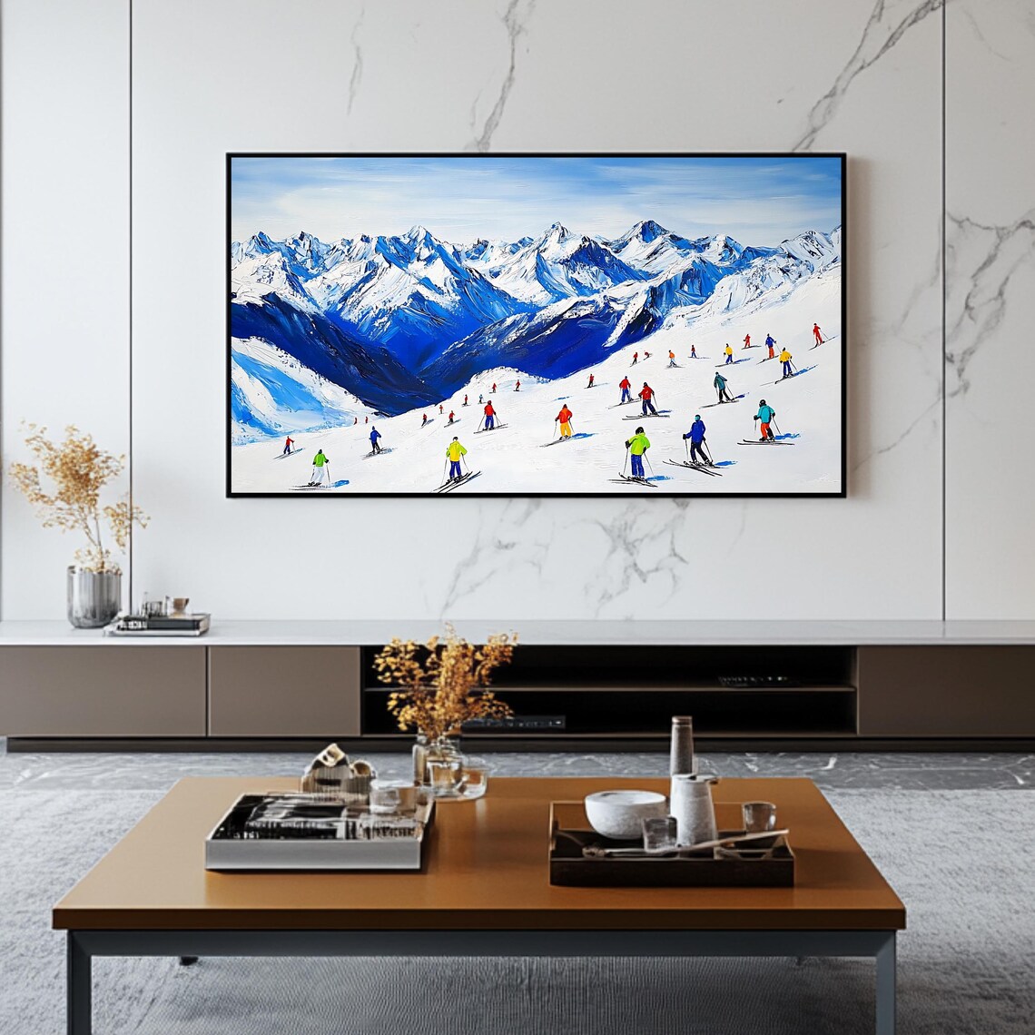 Alpine Ski Resort Mountain Slope Skiers Snow Peaks Winter Sport Poster - Image 2