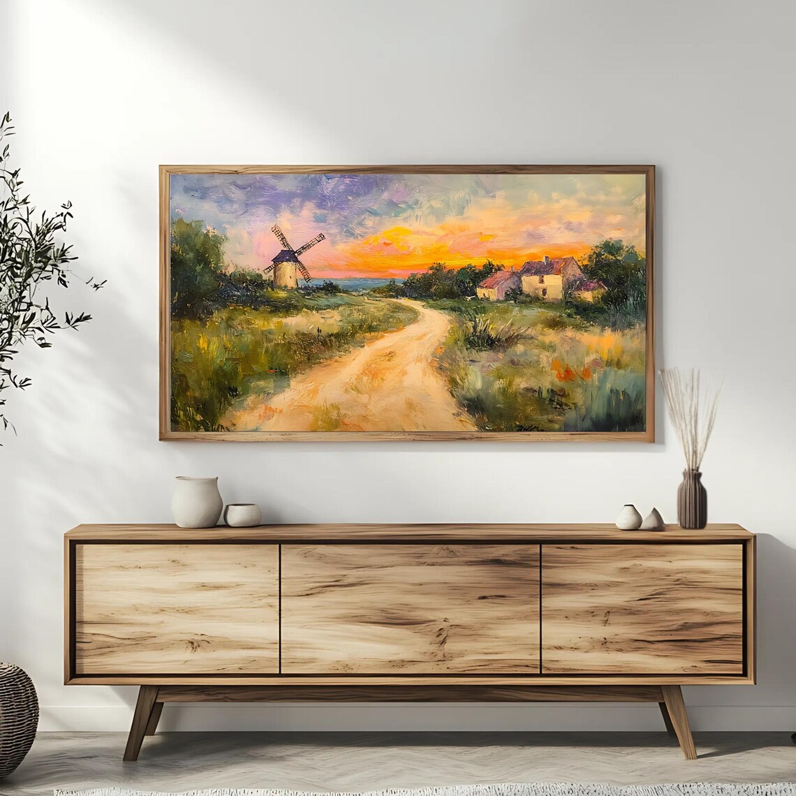 Countryside Windmill At Sunset, Rustic Landscape - Image 3