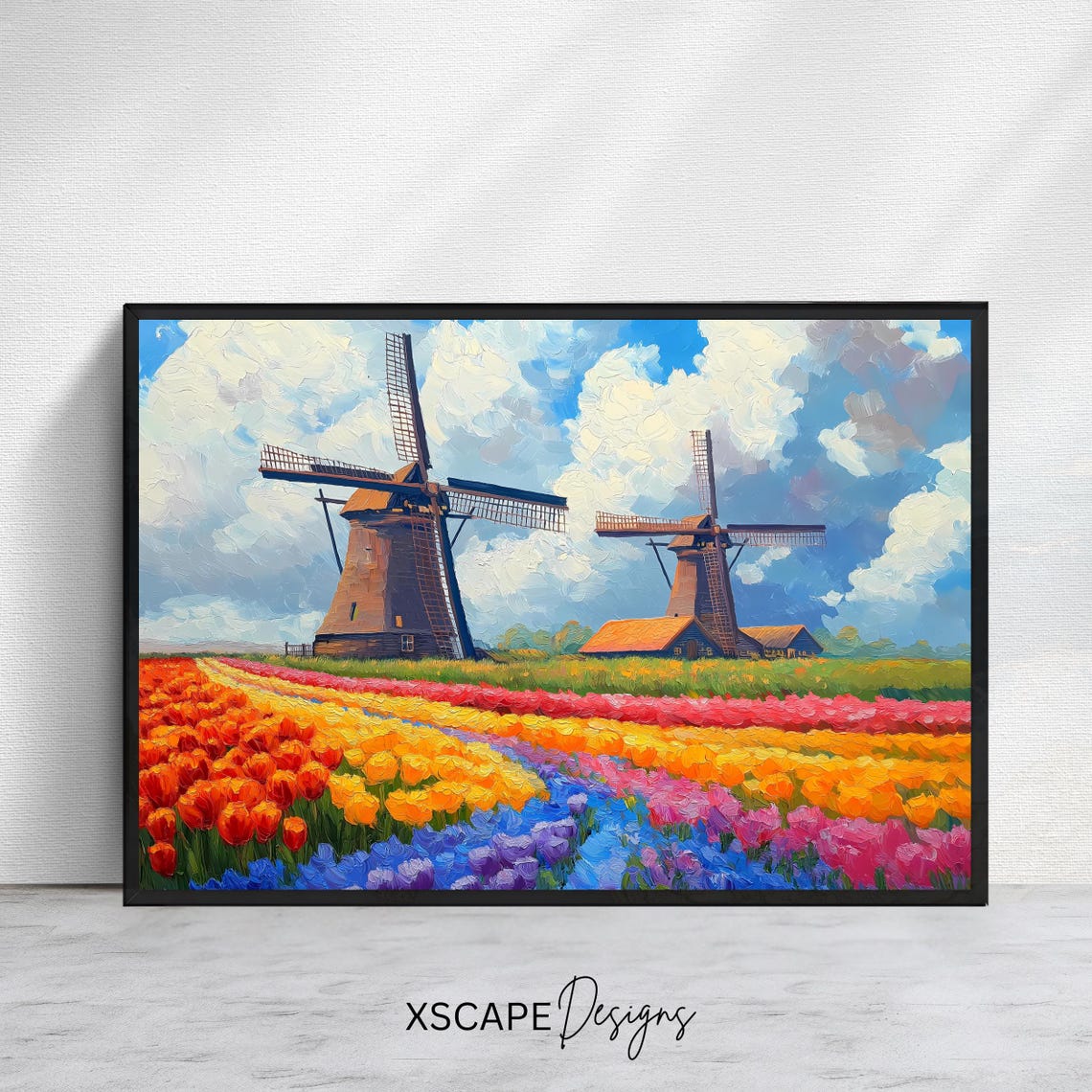 Dutch Windmills Tulip Fields Colorful Spring Flowers Holland Poster