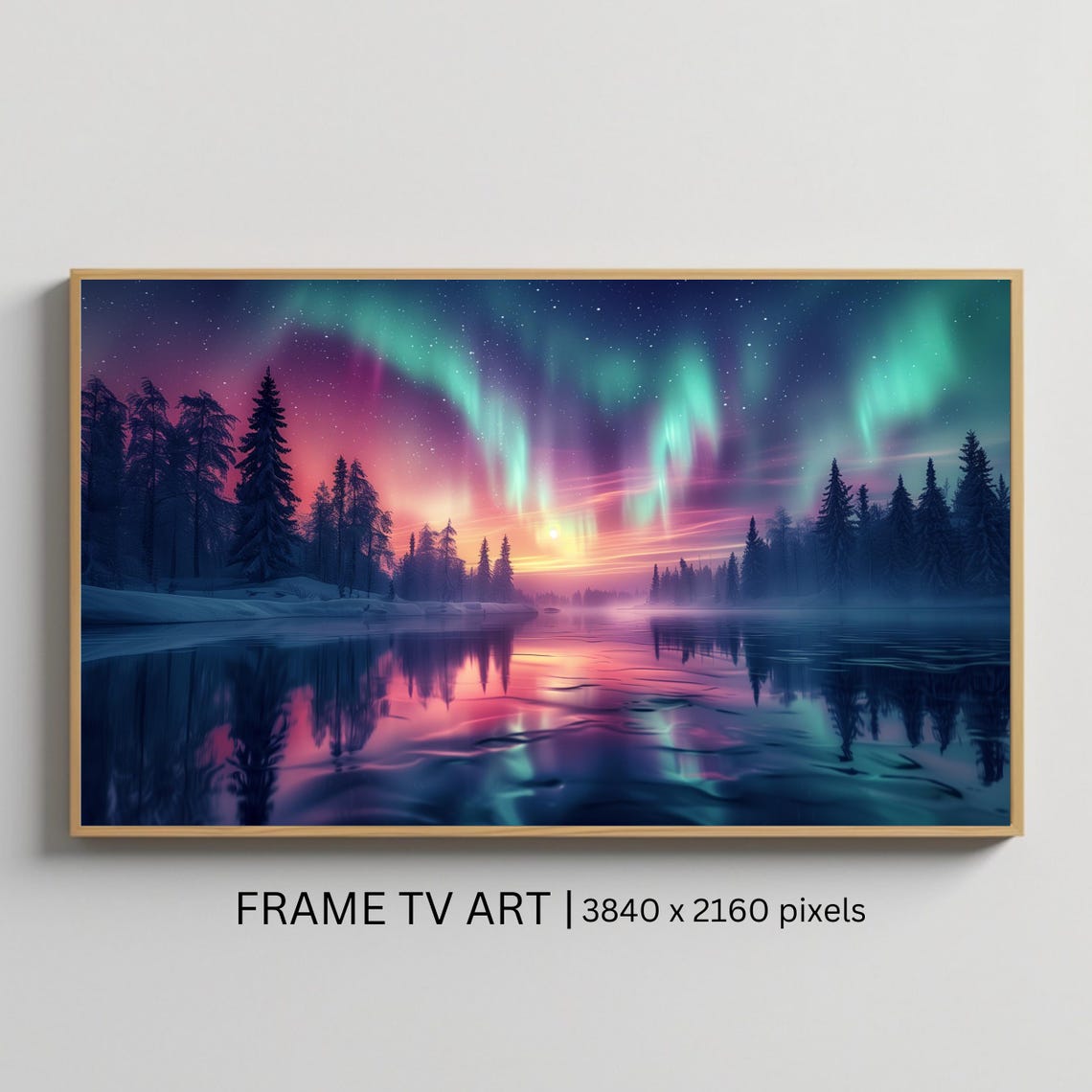 Aurora Northern Lights Winter Lake Pine Forest Night Sky Poster
