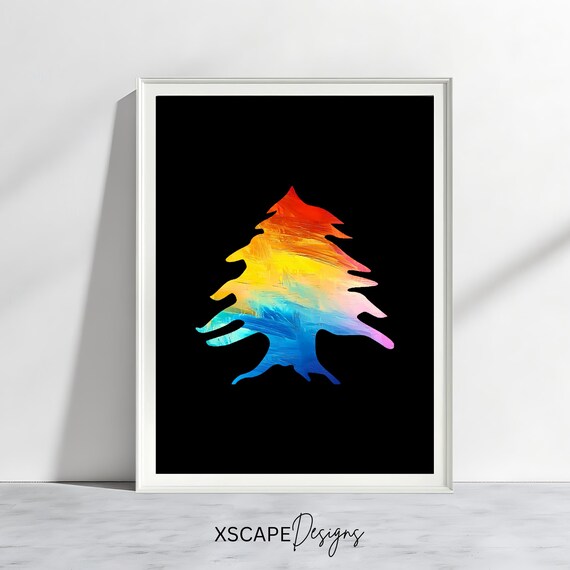 Lebanese Cedar Tree Art Print Abstract Lebanon Wall Decor Colorful Middle Eastern Artwork Modern Painting