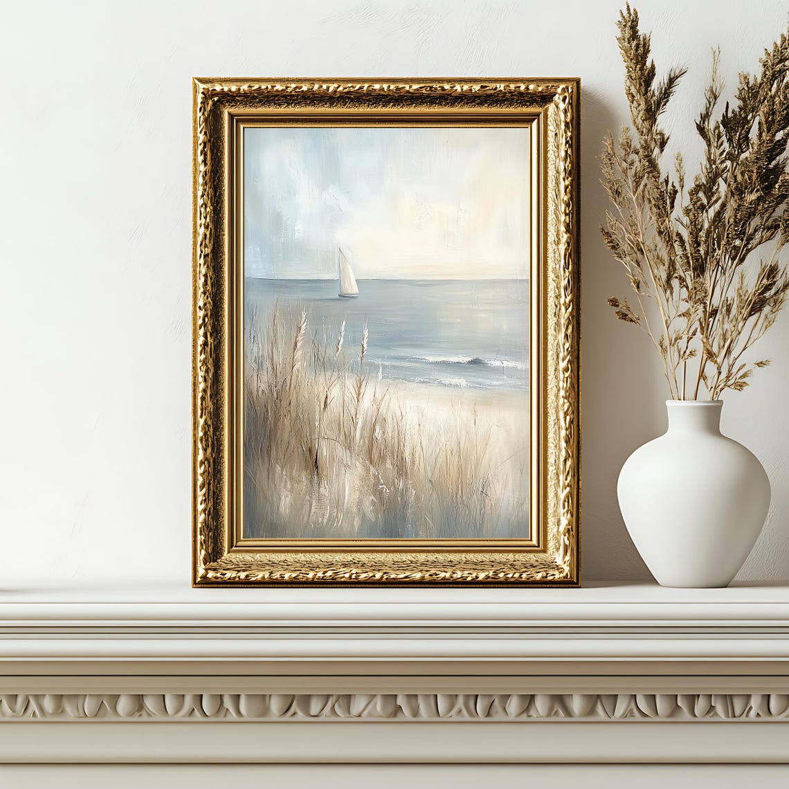 Vintage Coastal Art Print Sailboat Beach Wall Art Neutral Nautical Decor Rustic Ocean Landscape - Image 2