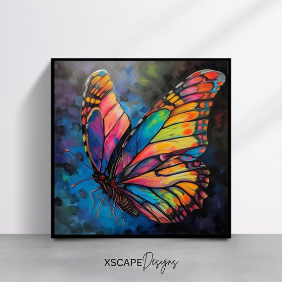 Vibrant Butterfly Wall Art Square Art Print Colorful Insect Poster Modern Decor